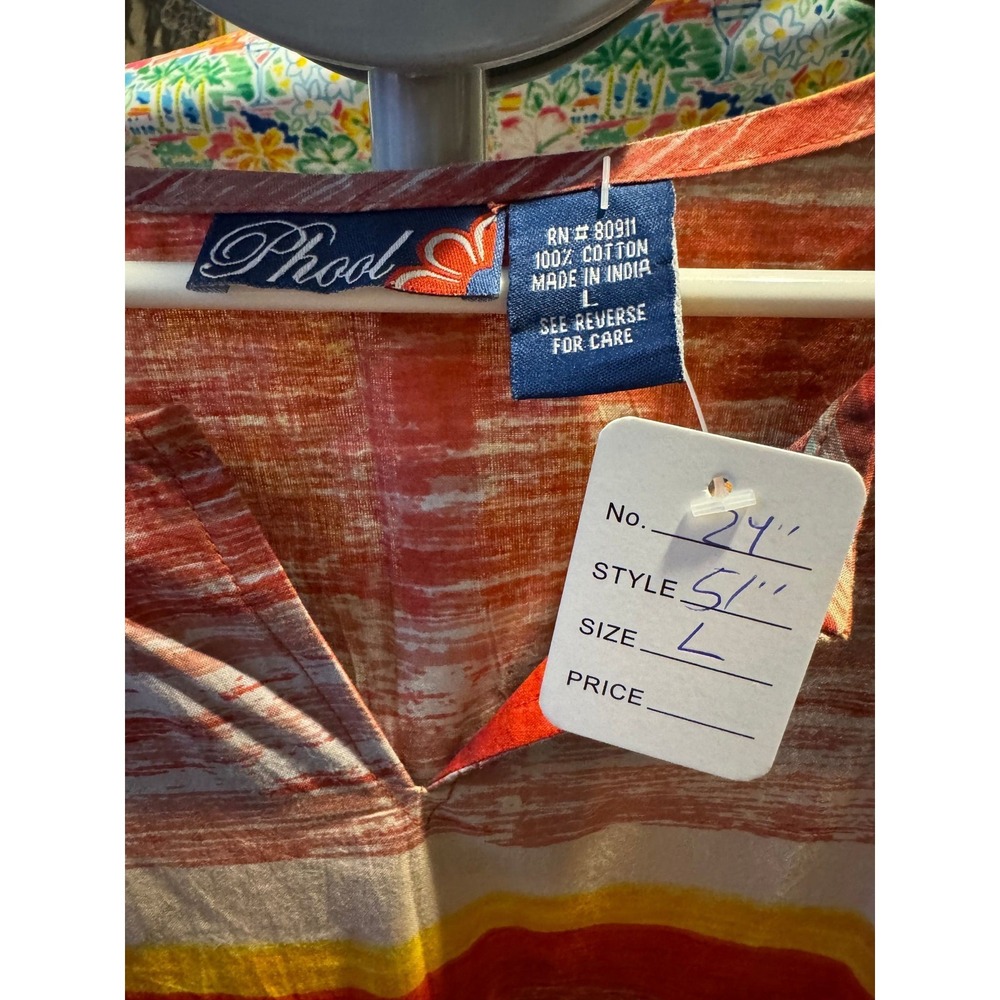 104 Phool Womens Large Cotton Dress Kaftan Abstract Floral Stripe Boho Red Multi - Picture 2 of 2